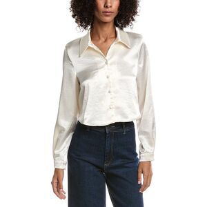 Luxe Always Womens  Satin Crop Blouse, White